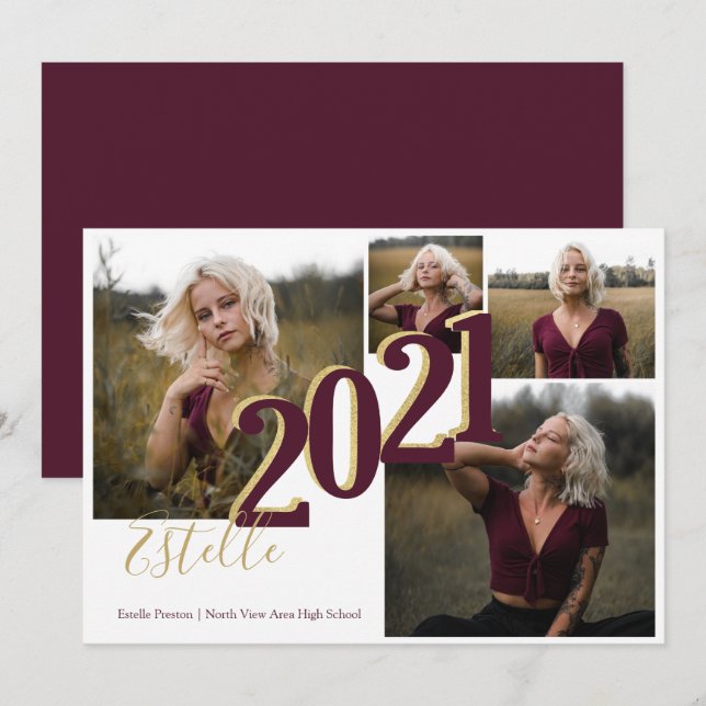 Option "Collage Color" für 2021-Abschluss Einladung (Vorne/Hinten)