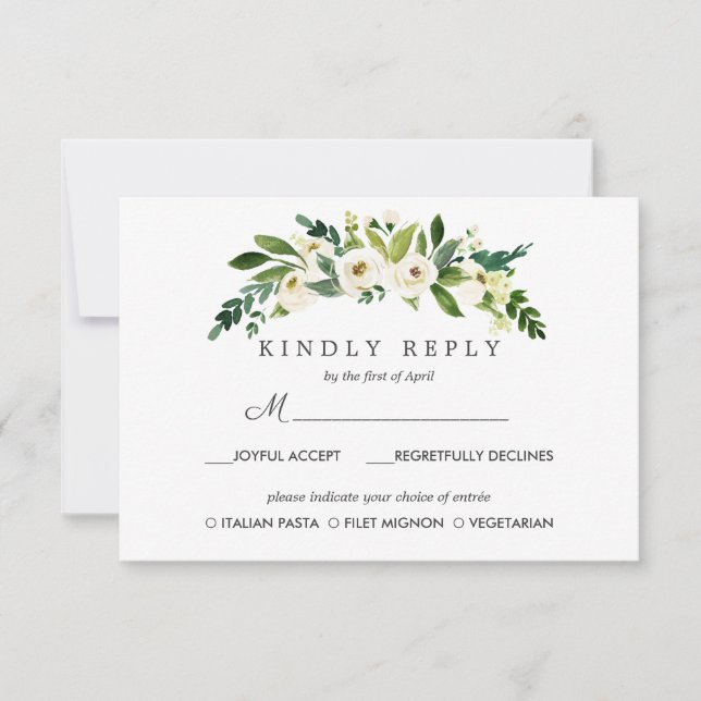 Option White Bloom Chic Wedding Response UAWG MEAL RSVP Karte (Vorderseite)