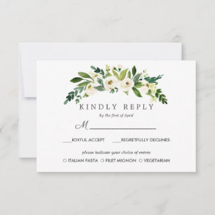 Option White Bloom Chic Wedding Response UAWG MEAL RSVP Karte