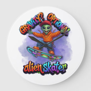 Optional Gravity Alien Skater Hoverboard Weltraum  Große Wanduhr