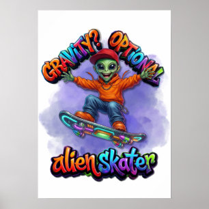 Optional Gravity Alien Skater Hoverboard Weltraum Poster