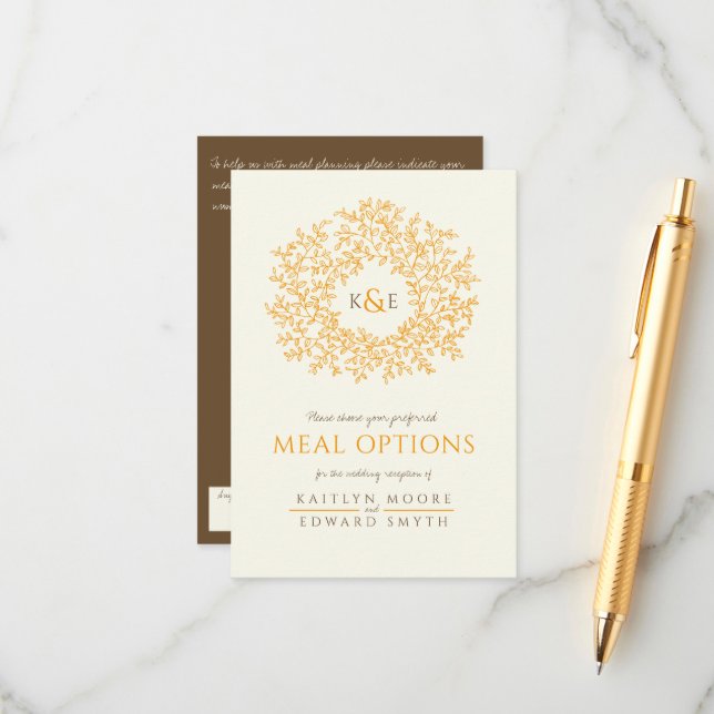 Optionen für eine Mahlzeit mit braunem Orangenblat Begleitkarte (Vorderseite/Rückseite Beispiel)