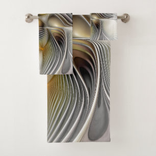 Optische Illusion Abstraktes 3D-Fraktal mit Tiefe Badhandtuch Set