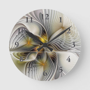 Optische Illusion Abstraktes 3D-Fraktal mit Tiefe Runde Wanduhr
