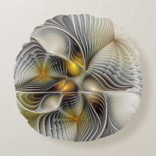 Optische Illusion Abstraktes 3D-Fraktal mit Tiefe Rundes Kissen