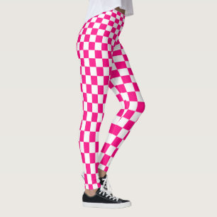 Optische Illusion eines rosa und weiß karierten Mu Leggings