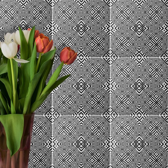 Optische Illusion Geometrisches Schwarz-Weiß-Muste Fliese (Von Creator hochgeladen)