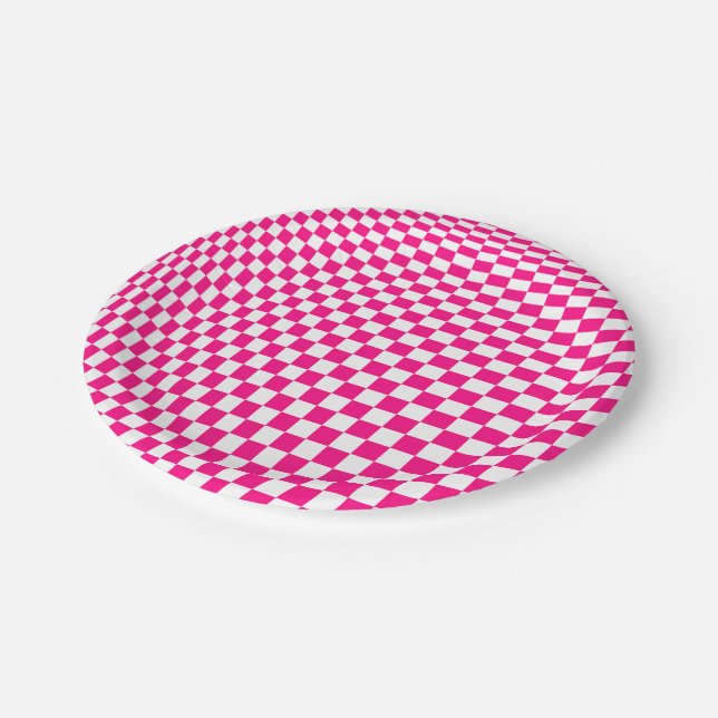 Optische Illusion in Rosa und Weiß Pappteller (Schrägansicht)