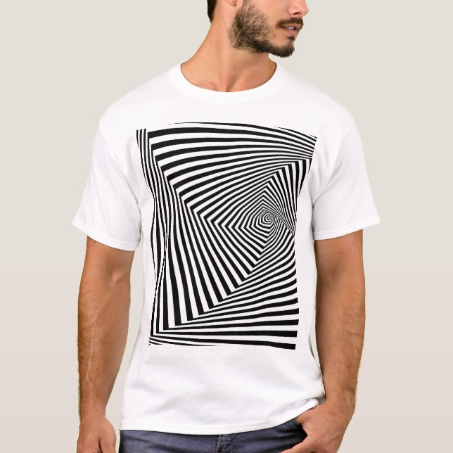 Optische Illusion: Striptes geometrisches Abstrakt T-Shirt (Vorderseite)