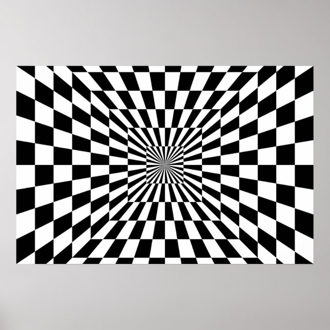 Optische Illusion von Schwarzweiß-Schachbrettern Poster (Vorne)