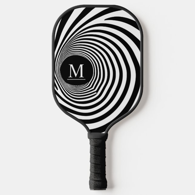 Optische Illusion Vortex Monogramm Schwarz/Weiß Pickleball Schläger (Vorderseite)