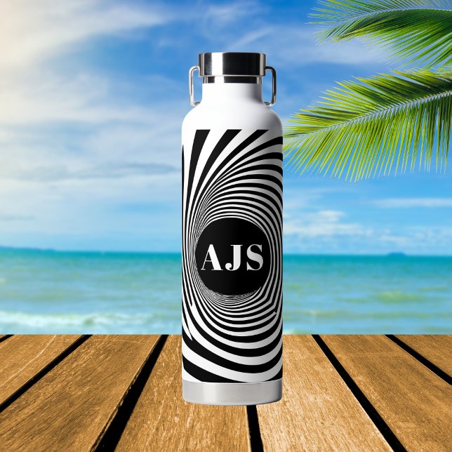 Optische Illusion Vortex Monogramm Schwarz/Weiß Trinkflasche (Von Creator hochgeladen)