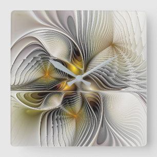 Optische Täuschung Abstract 3D Fraktal mit Tiefe Quadratische Wanduhr