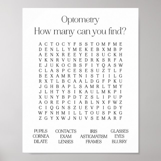 Optometrie Office Themed Word Search Poster (Vorne)