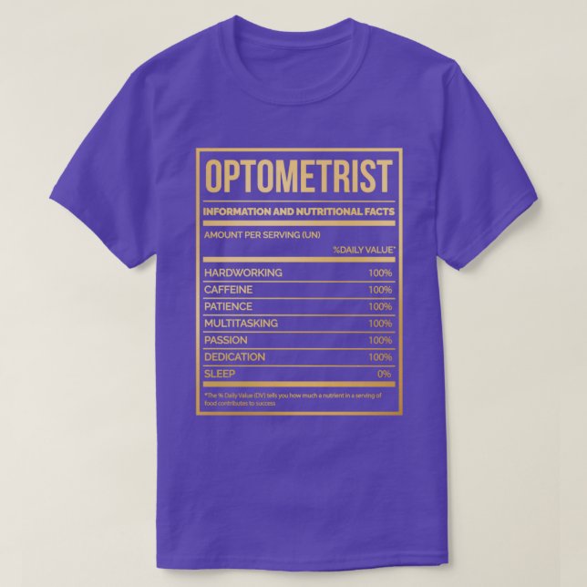 Optometriker Funny Optometry Nutrition Label in Go T-Shirt (Design vorne)