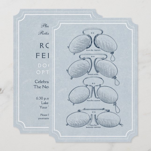 Optometriker-Ruhestands-Vintage Brillen Einladung (Vorne/Hinten)