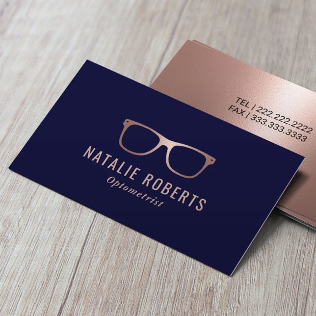 Optometristische Rose Gold Eyewear Brillen Navy Visitenkarte (Von Creator hochgeladen)