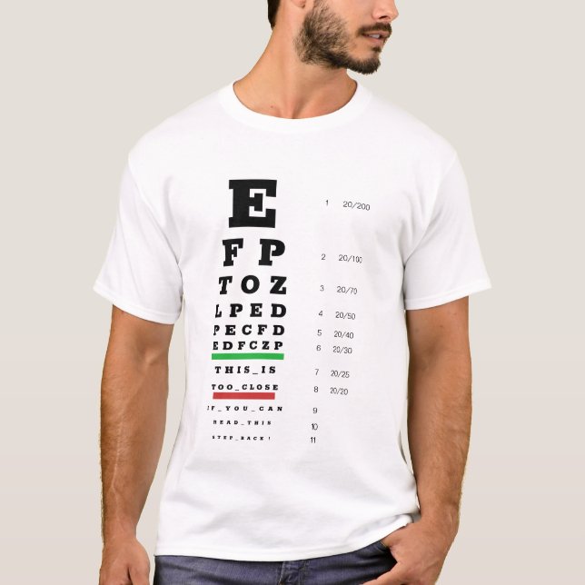 Optometrististin-lustiger Augentest Snellen Chart T-Shirt (Vorderseite)