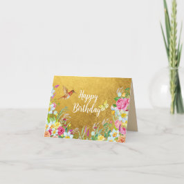 Opulence Gold Floral Hummingbird Dankeskarte
