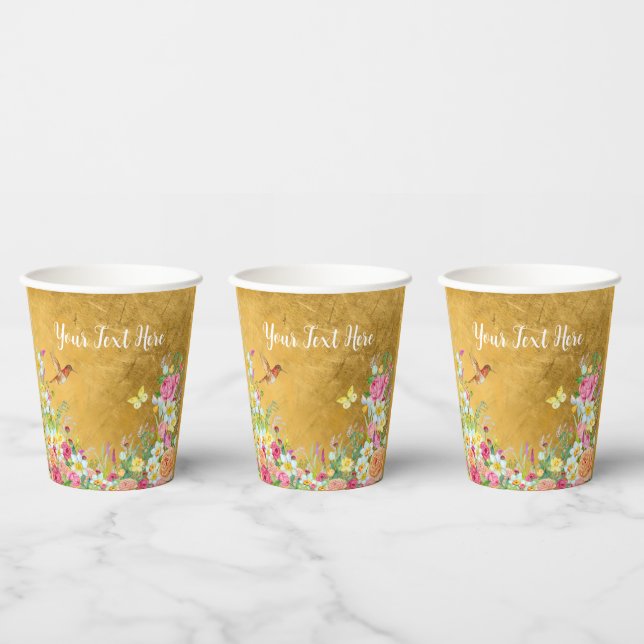 Opulence Gold Floral Hummingbird Pappbecher (Multi)