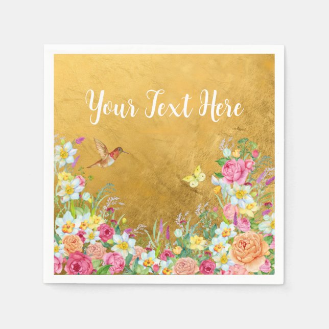 Opulence Gold Floral Hummingbird Serviette (Vorderseite)