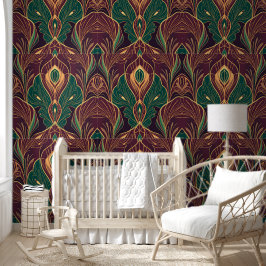Opulent Art Deco Peacock Feather Wallpaper Tapete