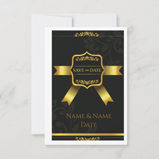 Opulent Black Damask Wedding Save the Date (Vorderseite)