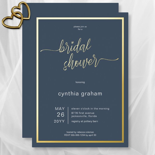 Opulent Blue Modern Minimal Brautparty Folieneinladung (Opulent Blue Modern Minimal Bridal Shower Foil Invitation)
