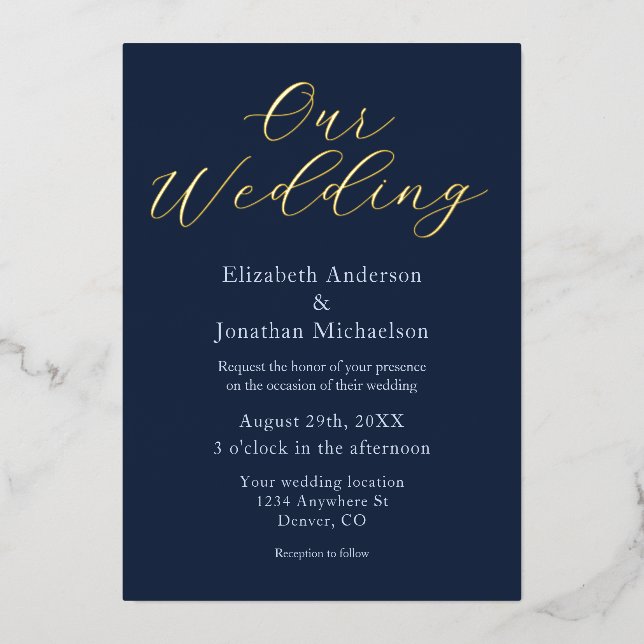 Opulent Blue Wedding Folieneinladung (Vorderseite)