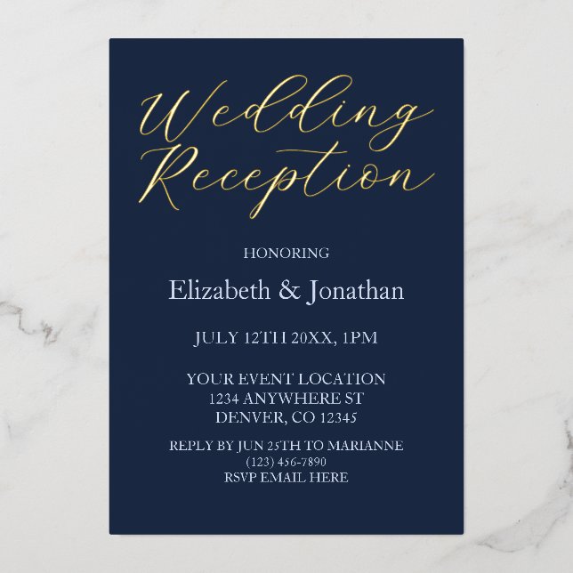 Opulent Blue Wedding Reception Folieneinladung (Vorderseite)