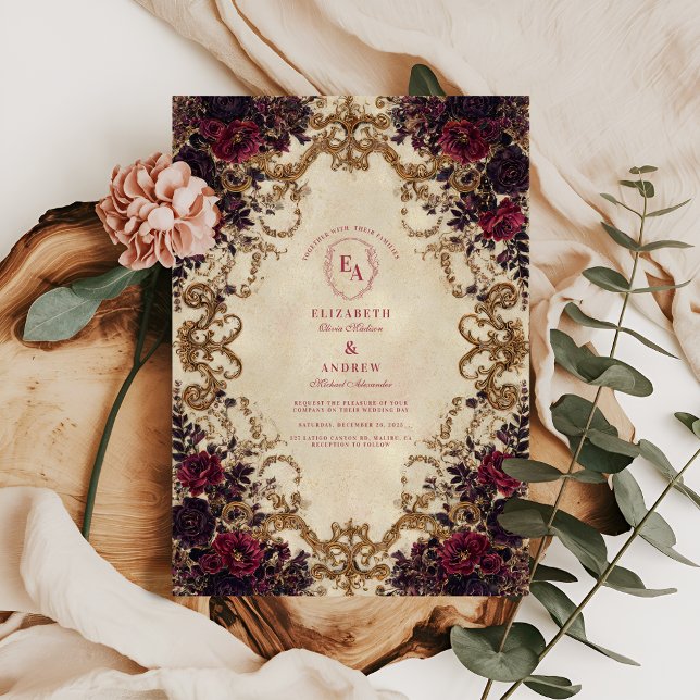 Opulent Burgundy Peony Wedding Einladung (Von Creator hochgeladen)