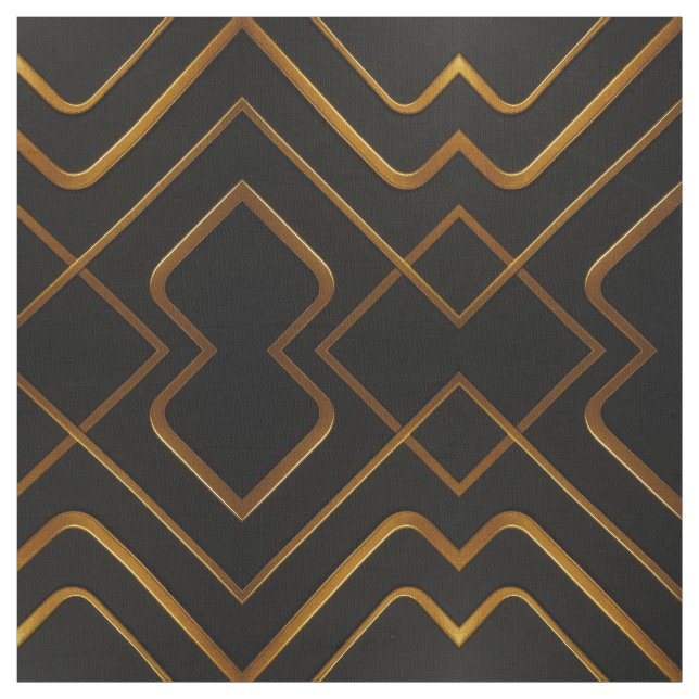Opulent Deco Grid Full Liquid Gold Black Monochrom Stoff (Muster)