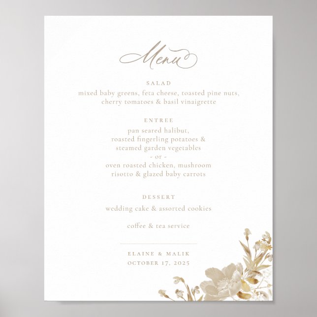 Opulent Gilded Garden Wedding Menu Poster (Vorne)