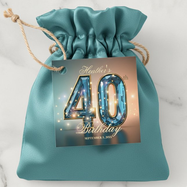 Opulent Glamorous Teal Gold Crystal 40th Birthday Geschenkanhänger (Von Creator hochgeladen)