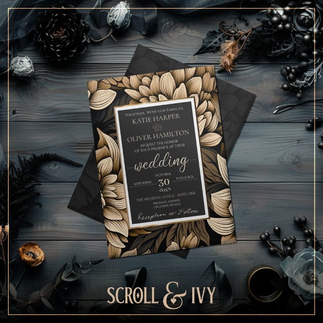 Opulent Gold & Champagner Silk Bloom Wedding Einladung (Von Creator hochgeladen)