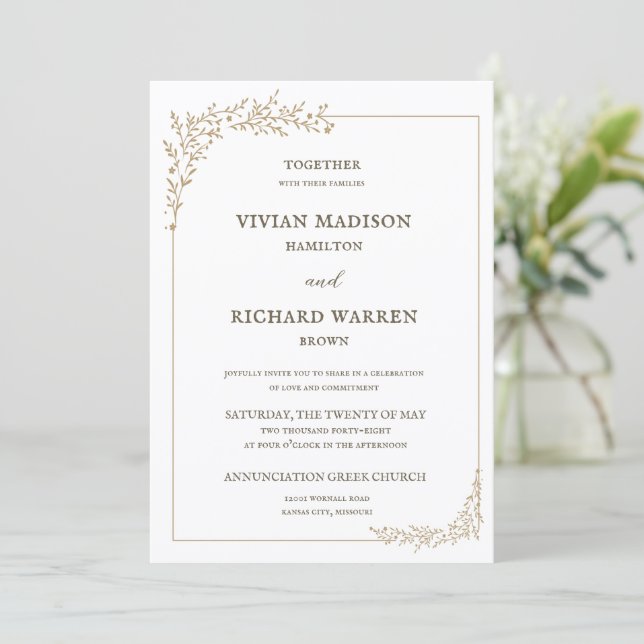 Opulent Gold Leaf Hochzeit Einladung (Stehend Vorderseite)