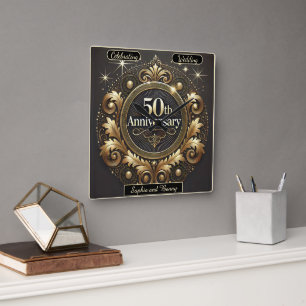 Opulent Gold: Meisterwerk des 50. Jahrestags Quadratische Wanduhr