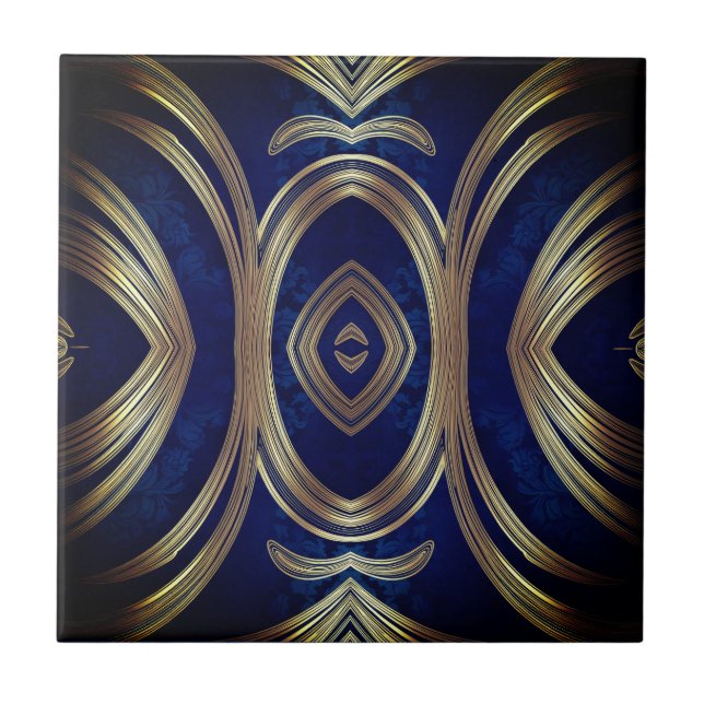Opulent Gold Symmetry on Deep Blue Fliese (Vorderseite)