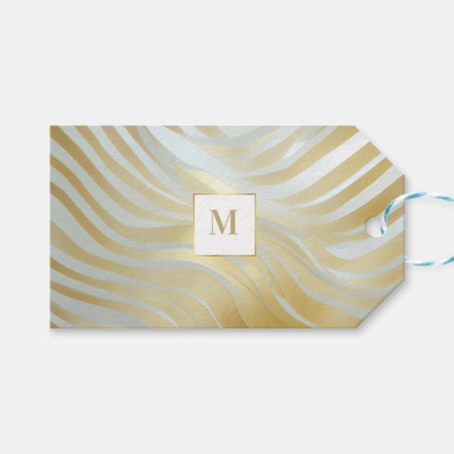 Opulent Gold und Weiß Multi Gemustert Geschenkanhänger (Vorderseite (Horizontal))