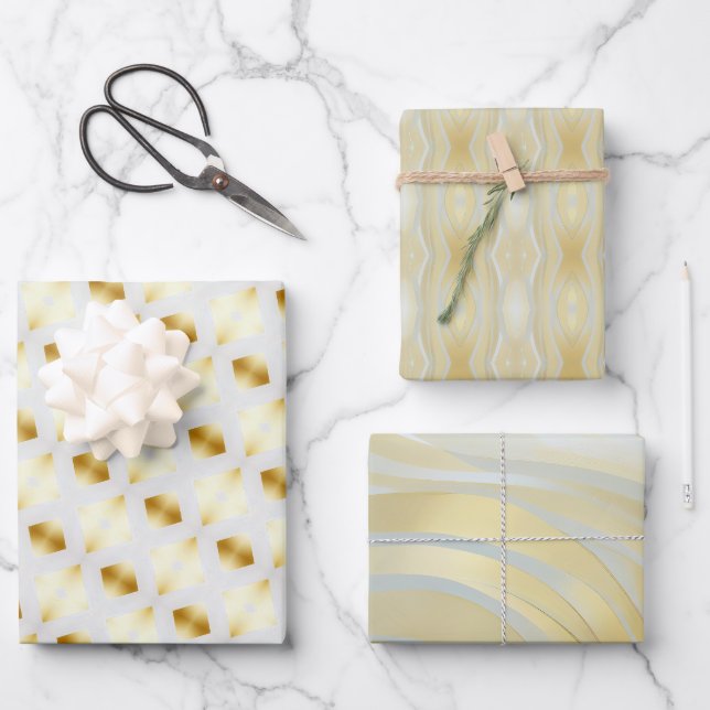 Opulent Gold und White Multi Gemustert Geschenkpapier Set (Vorderseite)