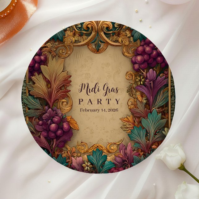 Opulent Grape Leaf Mardi Gras Masquerade Pappteller (Von Creator hochgeladen)