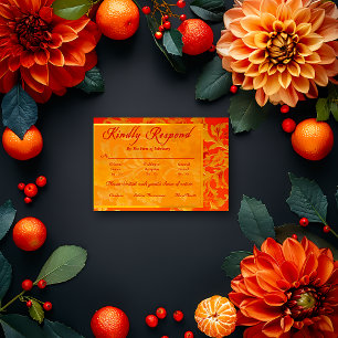 Opulent Mandarin Orange Floral Wedding RSVP