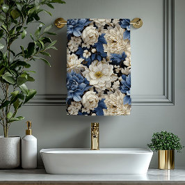 Opulent Navy Blue Ivory Gold Floral Towel Badhandtuch Set