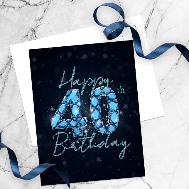 Opulent Sapphire Blue und Black 40. Geburtstag Postkarte (Von Creator hochgeladen)