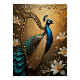 Opulent Serenade: Peacock Harpist Poster