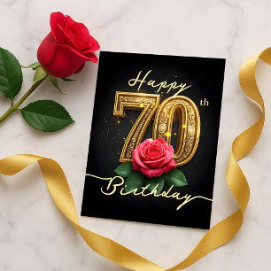 Opulent Shiny Gold 70. Geburtstag Rose Script Postkarte