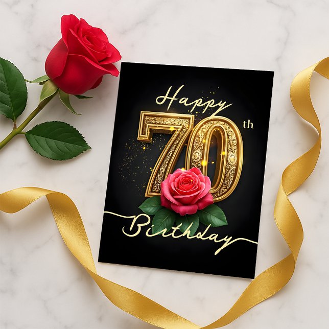 Opulent Shiny Gold 70. Geburtstag Rose Script Postkarte (Von Creator hochgeladen)