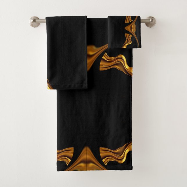 Opulent Swirl Liquid Gold Black Designer Christi Badhandtuch Set (Insitu)