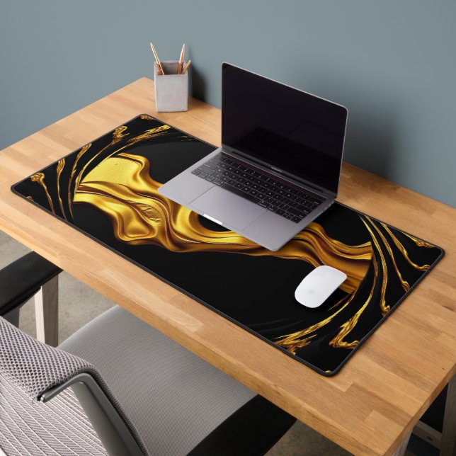 Opulent Swirl Liquid Gold Black Monochrome Achempo Schreibtischunterlage (Büro 2)