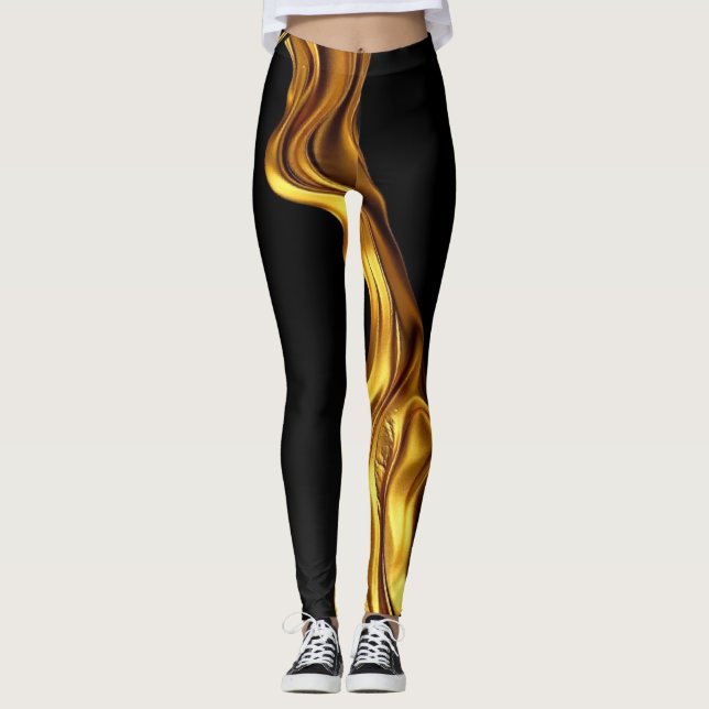 Opulent Swirl: Liquid Gold Black Monochrome Art    Leggings (Vorderseite)